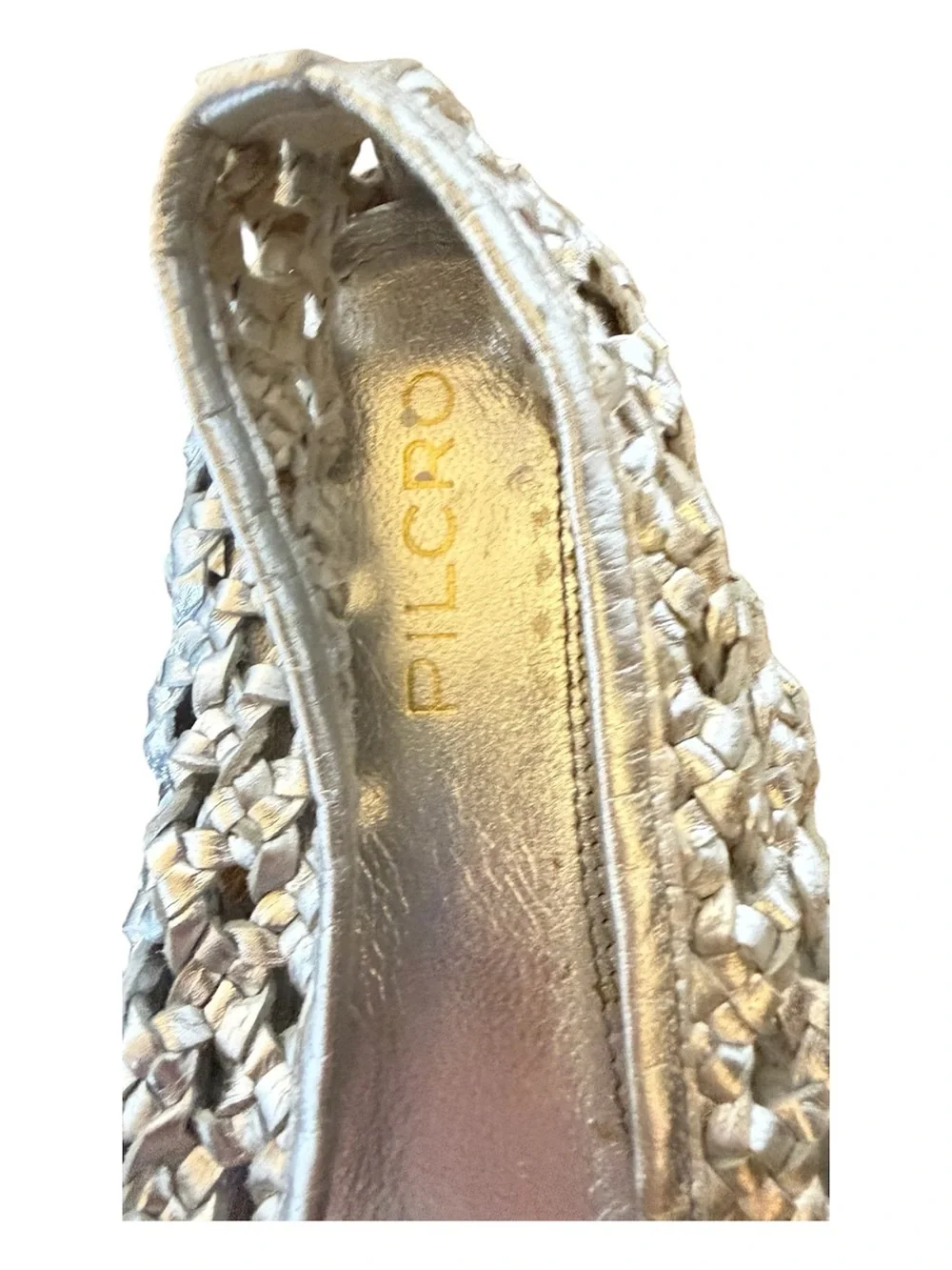 Anthropologie Pilcro Woven Ballet Flat Silver Metallic Leather Bow